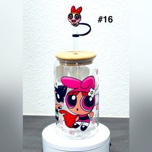 Powerpuff Girls Glass Jar with Straw